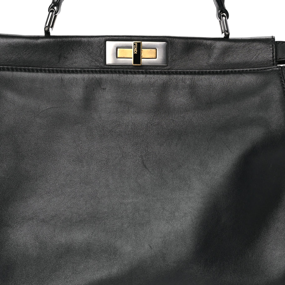 Fendi Vitello Seta Shiny Nappa Large Peekaboo Iconic Satchel Black Image 6
