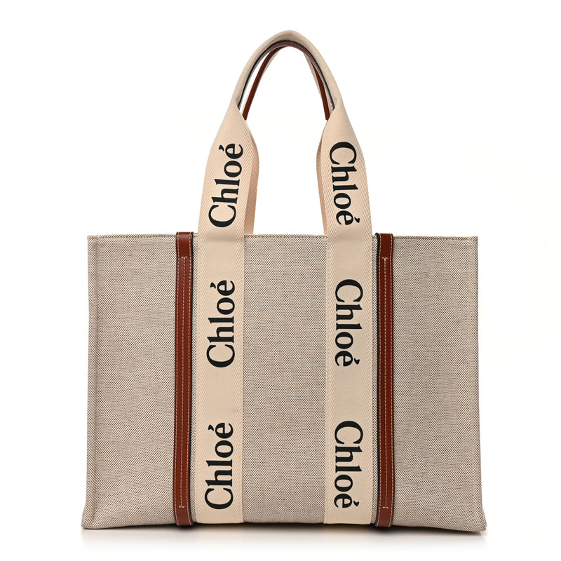  Chloe Cotton Calfskin Large Woody Ribbon Tote White Brown