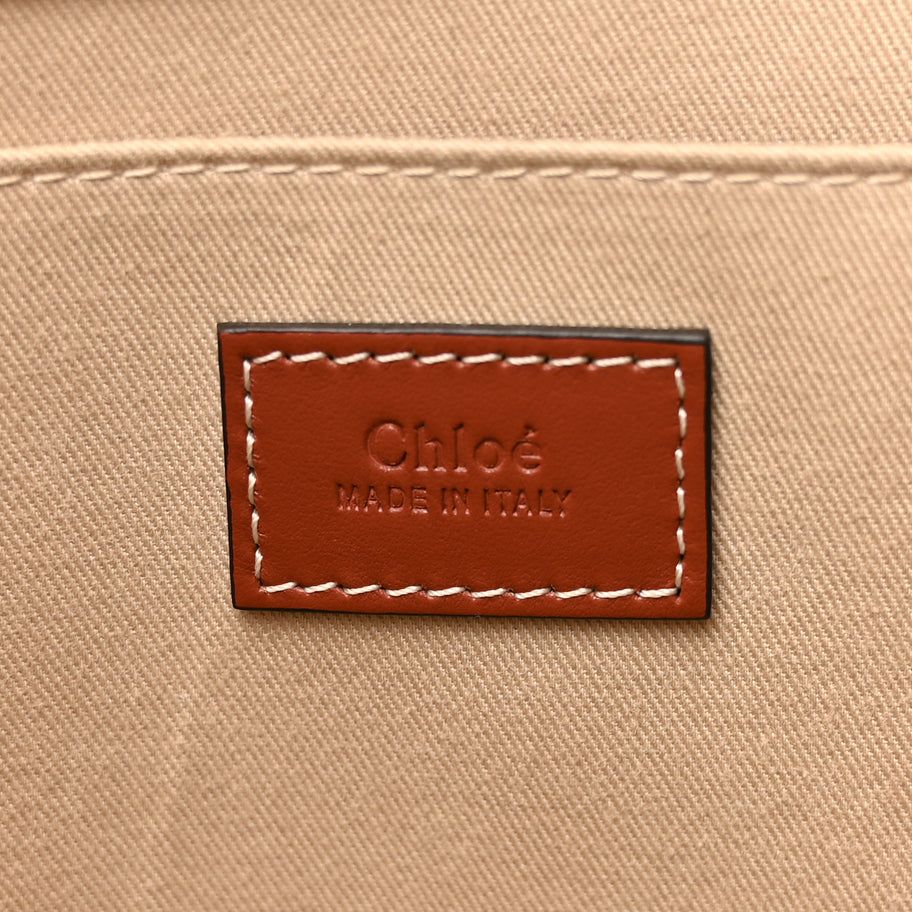 Chloe Cotton Calfskin Large Woody Ribbon Tote White Brown Image 5