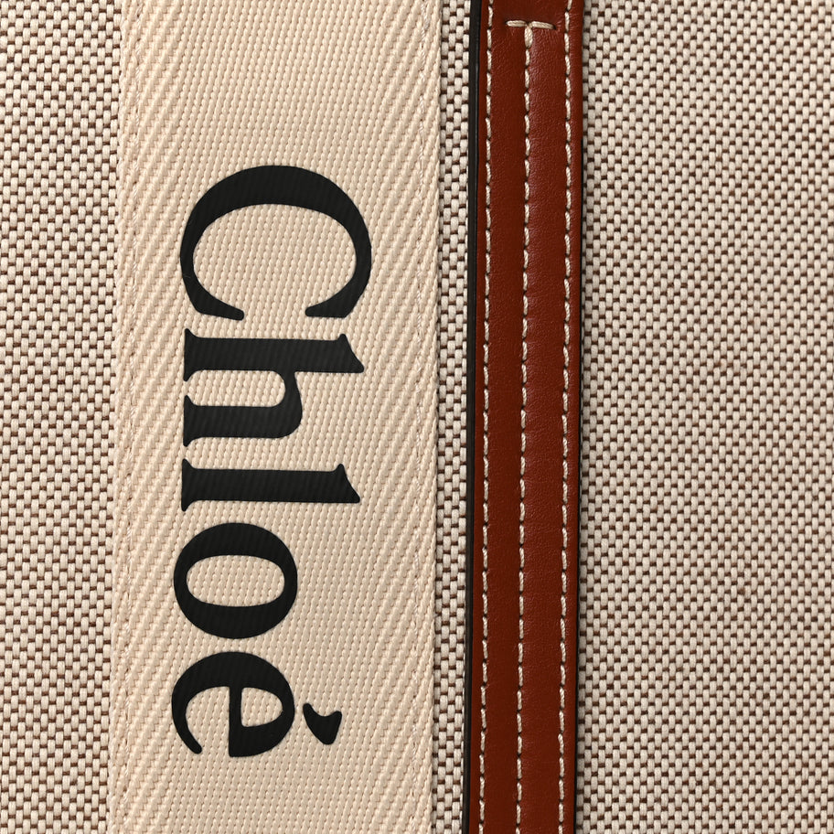 Chloe Cotton Calfskin Large Woody Ribbon Tote White Brown Image 8