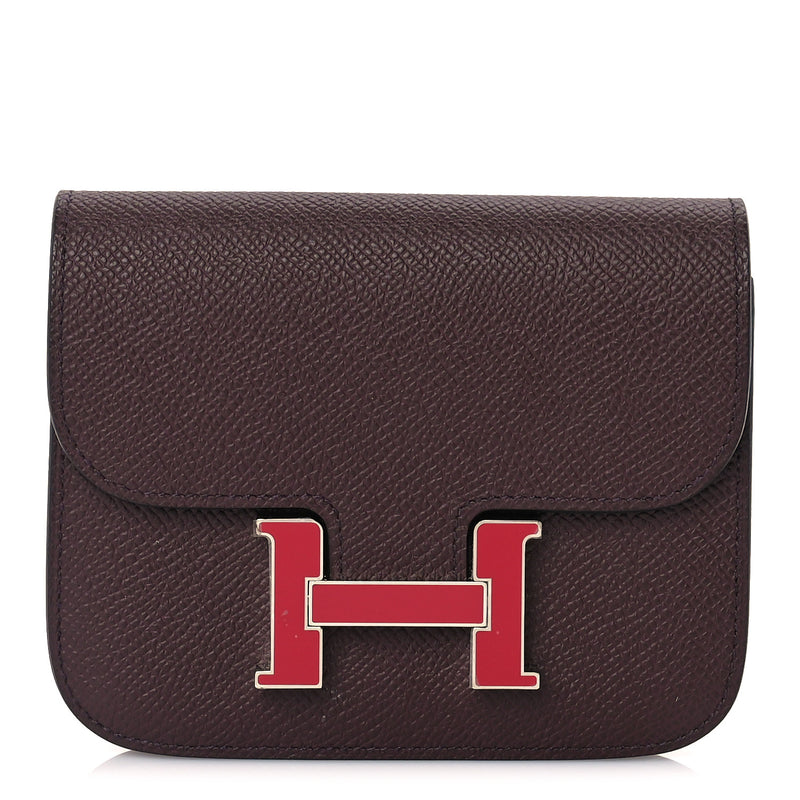  Hermes Epsom Enamel Constance Slim Wallet  Rouge Sellier Framboise