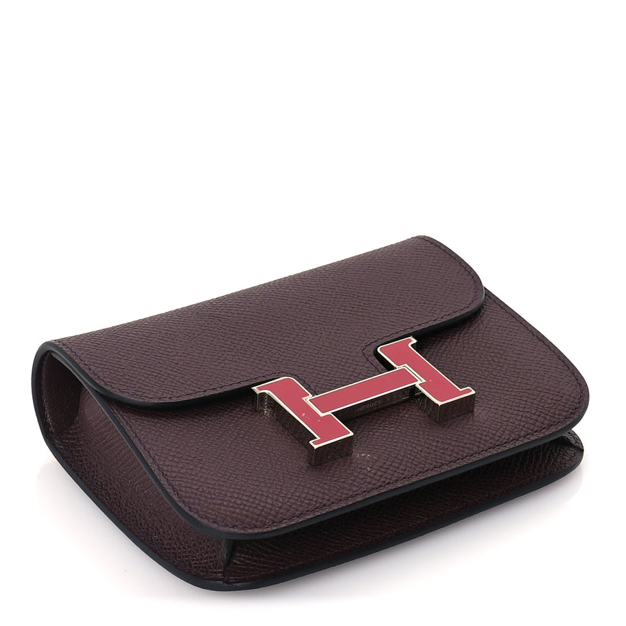 Hermes Epsom Enamel Constance Slim Wallet  Rouge Sellier Framboise Image 3