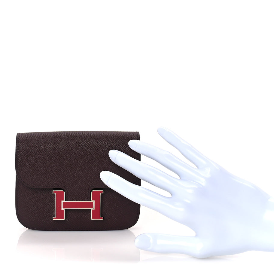 Hermes Epsom Enamel Constance Slim Wallet  Rouge Sellier Framboise Image 4
