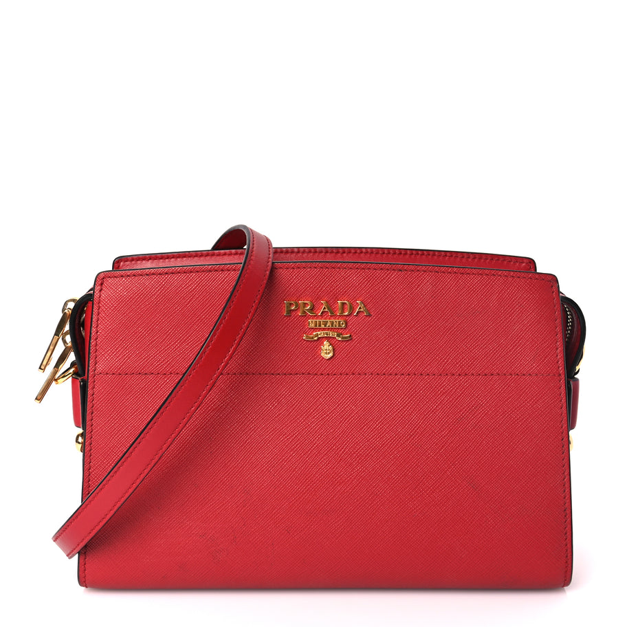 Prada Saffiano Soft Calfskin Esplanade Crossbody Bag Fuoco Image 1