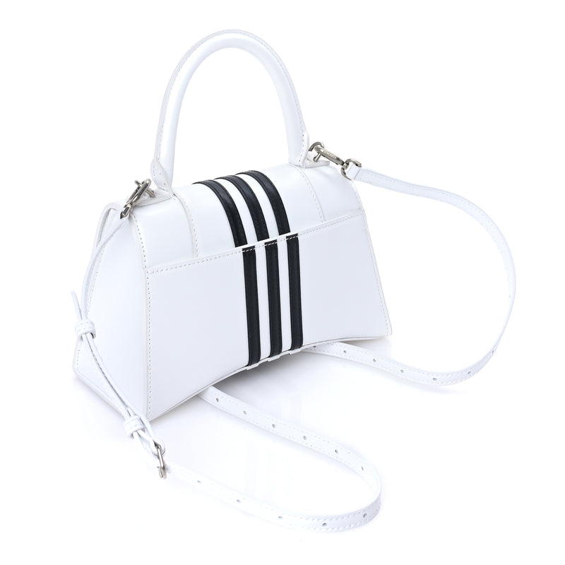  Balenciaga X ADIDAS Shiny Box Calfskin Small Hourglass Top Handle Bag  Off White Black