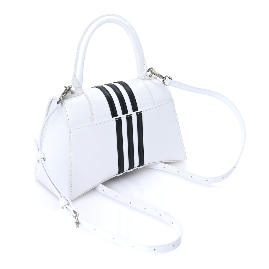 Balenciaga X ADIDAS Shiny Box Calfskin Small Hourglass Top Handle Bag  Off White Black Image 2