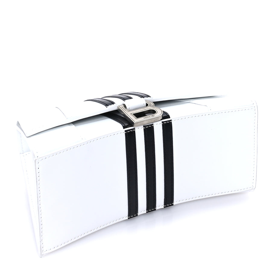 Balenciaga X ADIDAS Shiny Box Calfskin Small Hourglass Top Handle Bag  Off White Black Image 3
