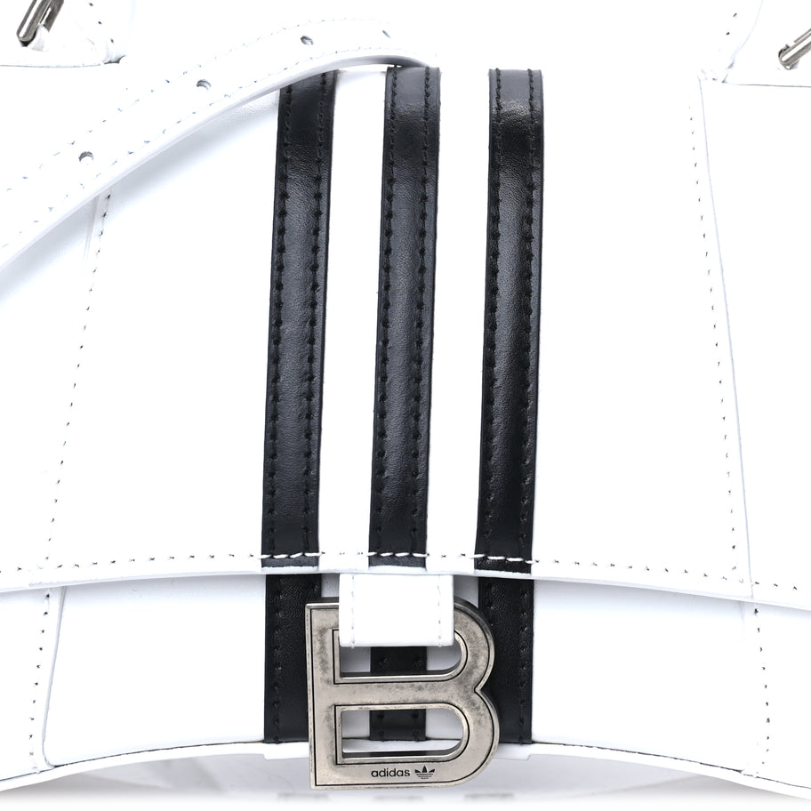 Balenciaga X ADIDAS Shiny Box Calfskin Small Hourglass Top Handle Bag  Off White Black Image 6