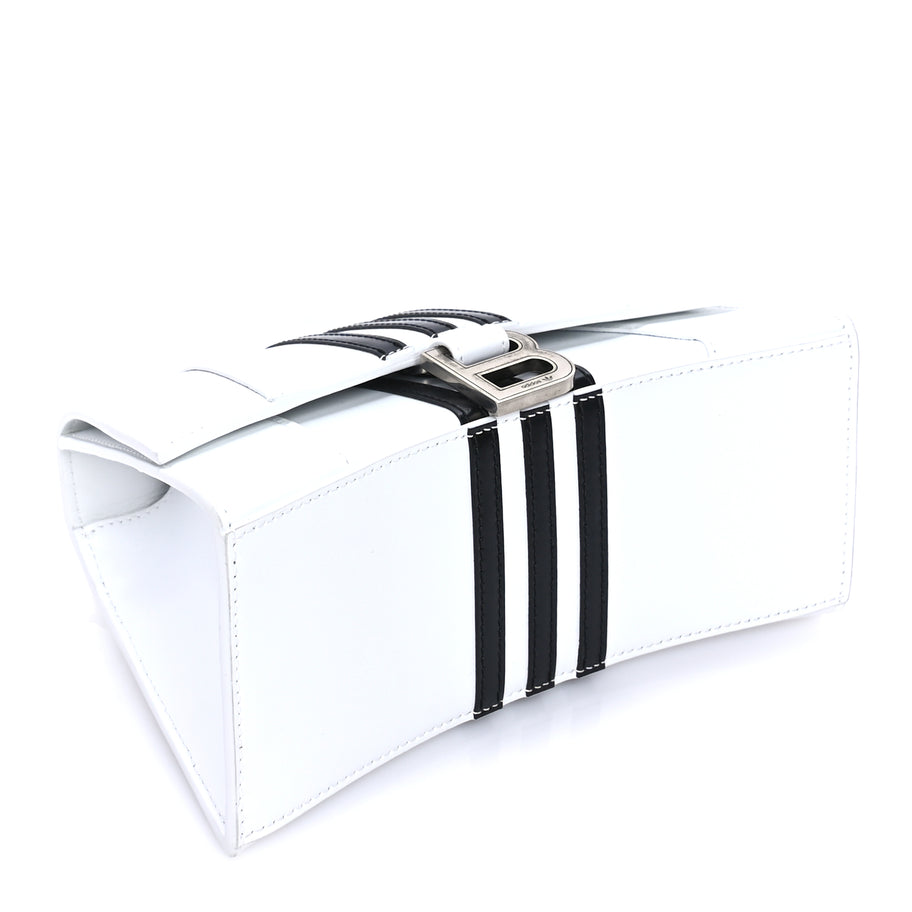 Balenciaga X ADIDAS Shiny Box Calfskin Small Hourglass Top Handle Bag  Off White Black Image 7
