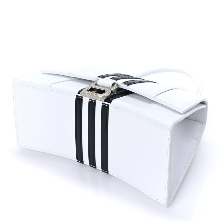 Balenciaga X ADIDAS Shiny Box Calfskin Small Hourglass Top Handle Bag  Off White Black Image 8