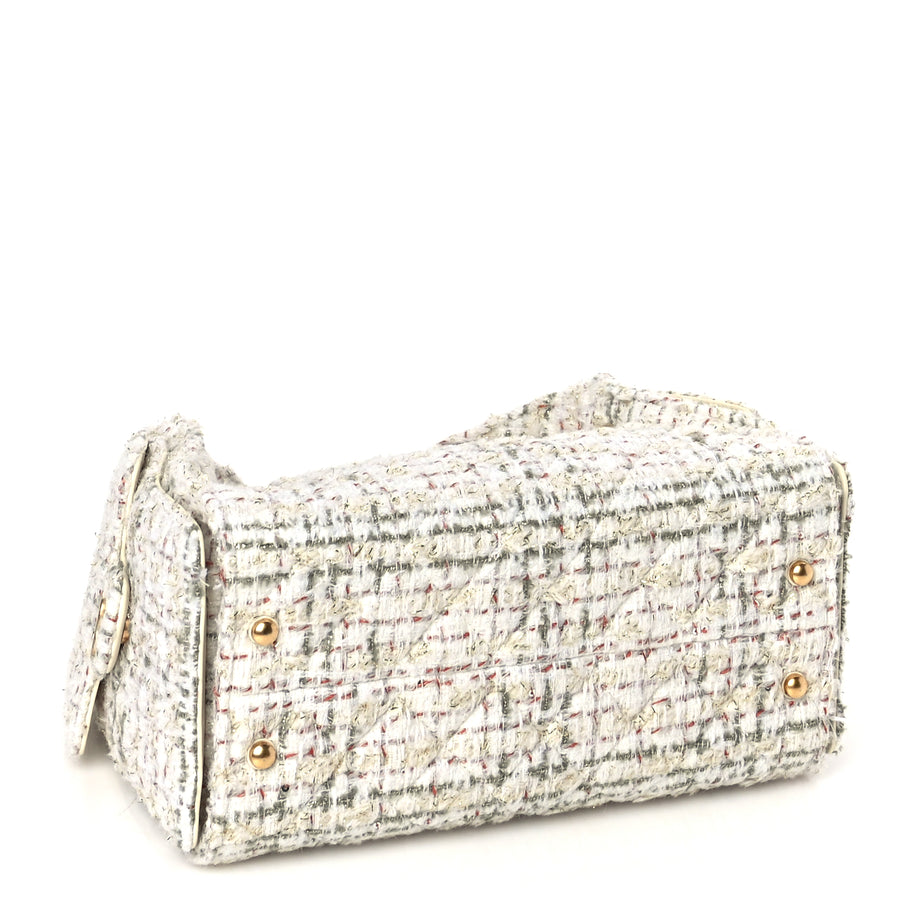 Chanel Tweed Quilted Small Chanel 25 Handbag Ecru Khaki Gold Red Image 3