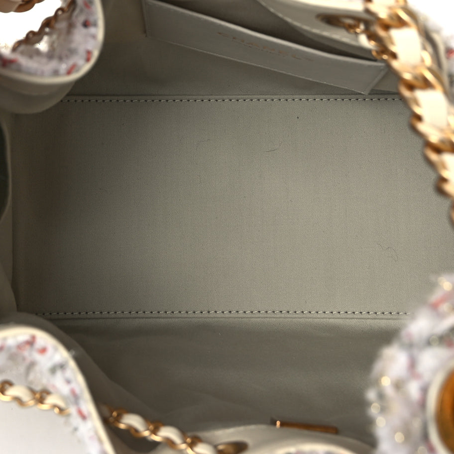 Chanel Tweed Quilted Small Chanel 25 Handbag Ecru Khaki Gold Red Image 4