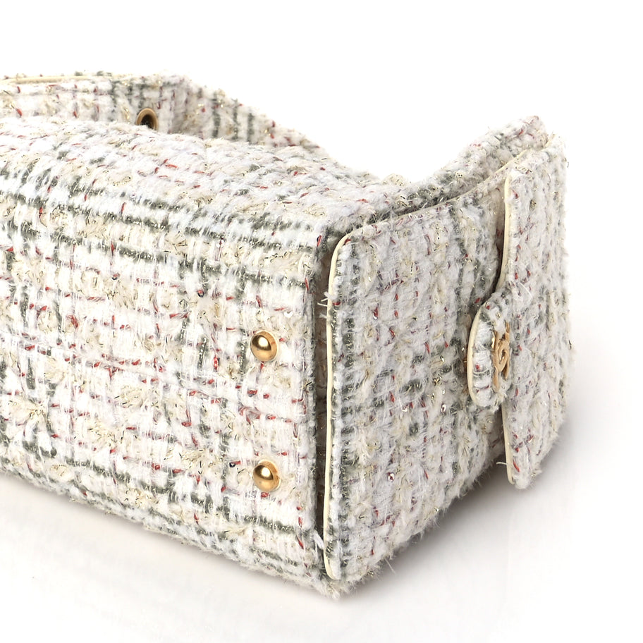 Chanel Tweed Quilted Small Chanel 25 Handbag Ecru Khaki Gold Red Image 9