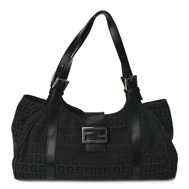  Fendi Zucchino Vitello Shoulder Bag Black