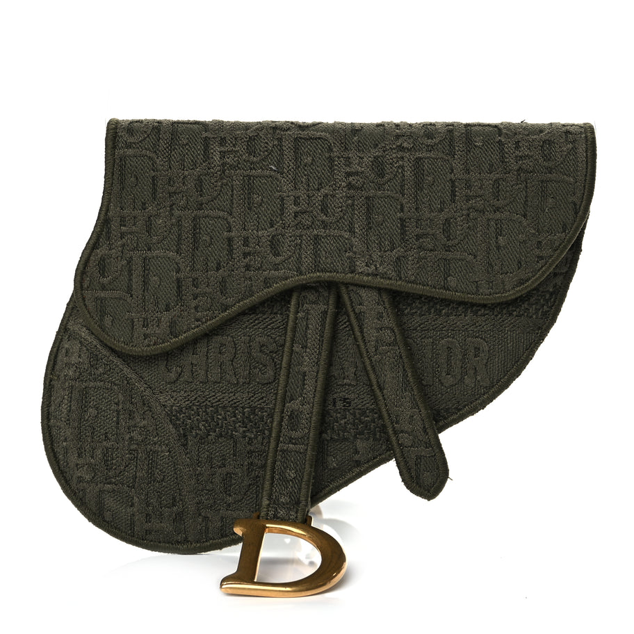 Christian Dior Oblique Embroidered Saddle Belt Pouch Green Image 1