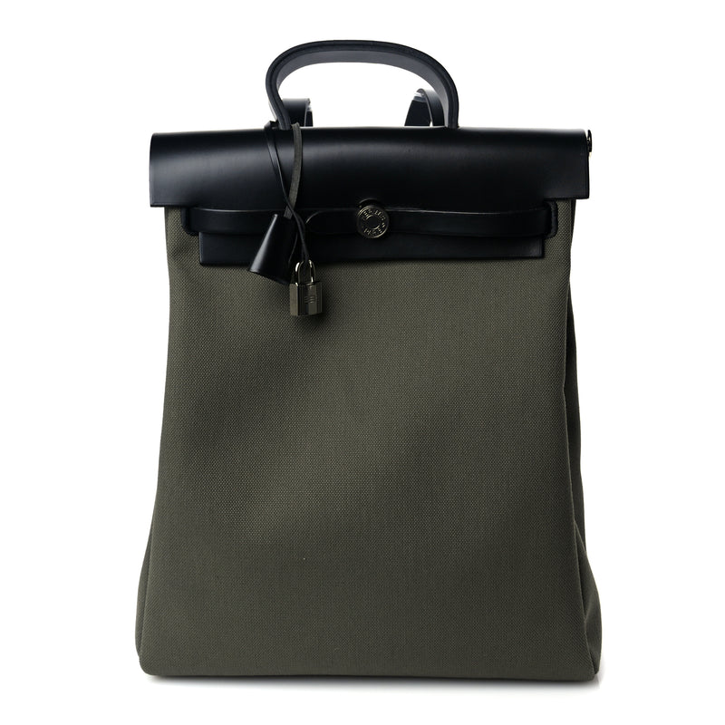  Hermes Military Toile Vache Hunter Herbag a Dos Zip Retourne Backpack Vert De Gris Black