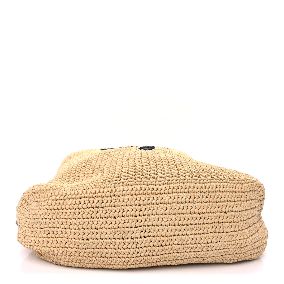 Prada Yarn Raffia Effect Crochet Embroidered Logo Tote Naturale Image 3