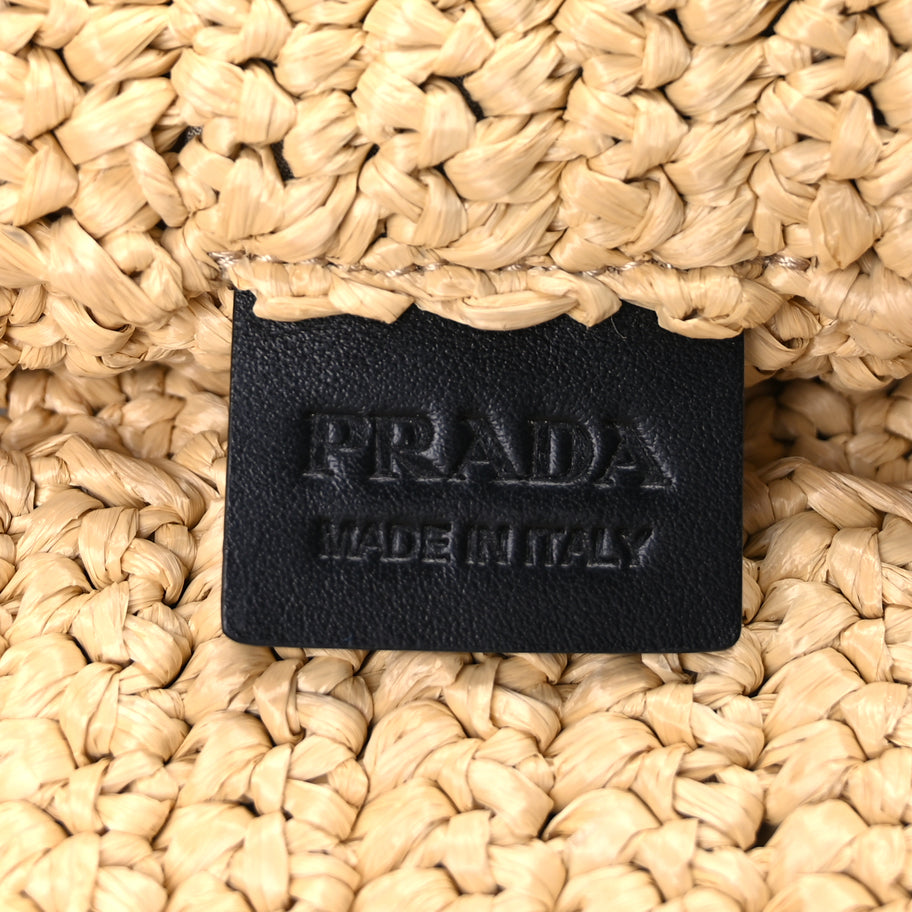 Prada Yarn Raffia Effect Crochet Embroidered Logo Tote Naturale Image 4