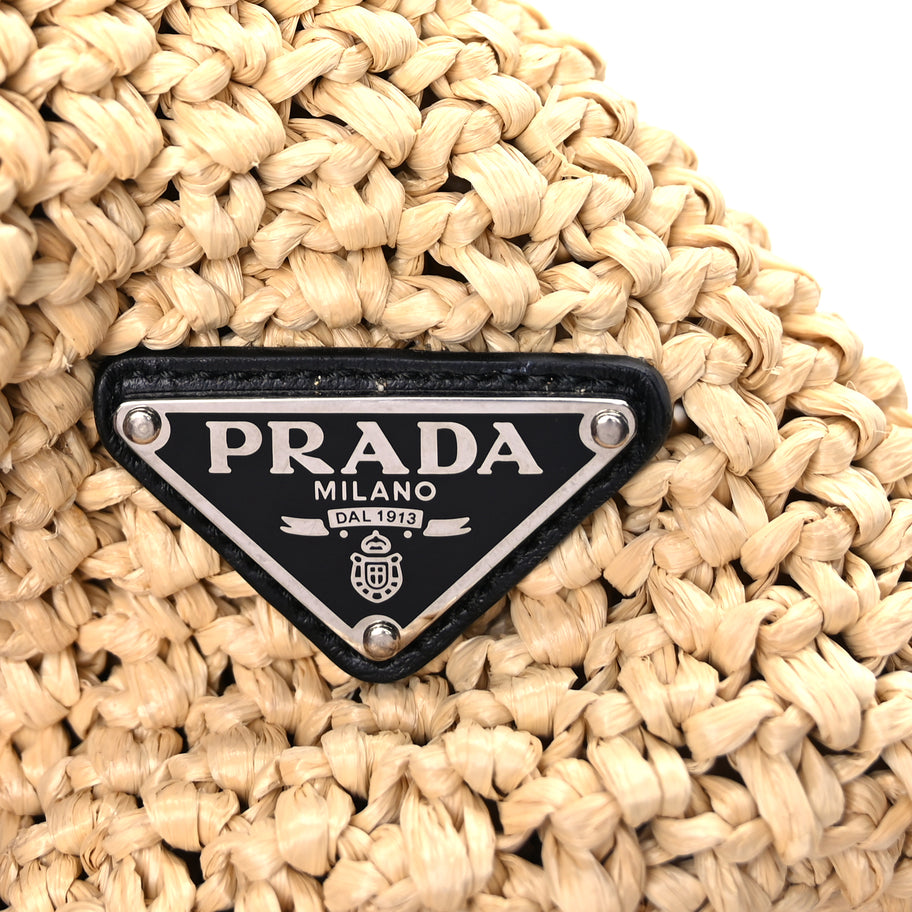 Prada Yarn Raffia Effect Crochet Embroidered Logo Tote Naturale Image 6
