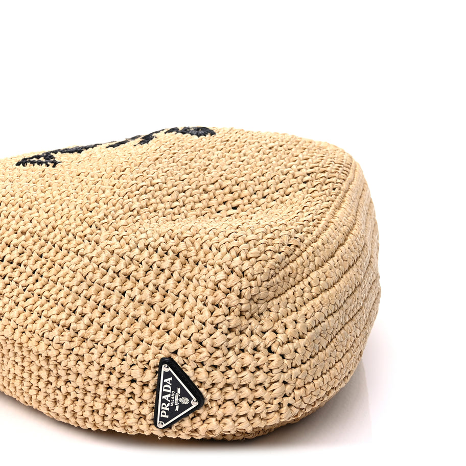 Prada Yarn Raffia Effect Crochet Embroidered Logo Tote Naturale Image 8