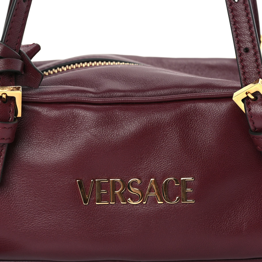 Versace Lambskin Mini Tag Bowling Bag Burgundy Image 6