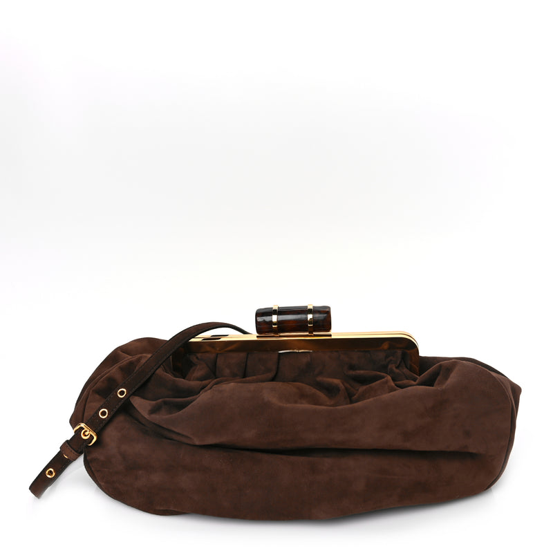  Miu Miu Camoscio Suede Kiss Lock Clutch Cacao