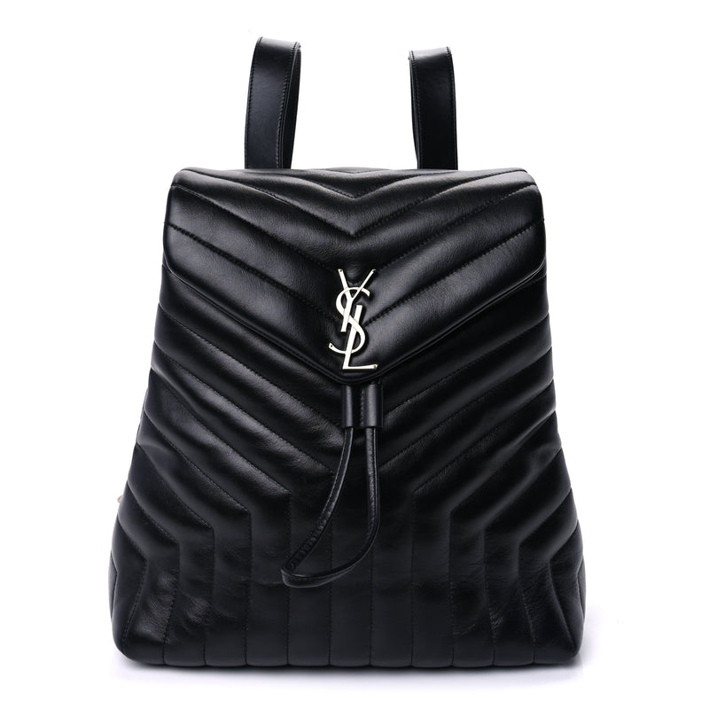  Saint Laurent Calfskin Y Quilted Monogram Medium Loulou Backpack  Black