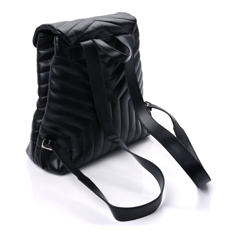 Saint Laurent Calfskin Y Quilted Monogram Medium Loulou Backpack  Black