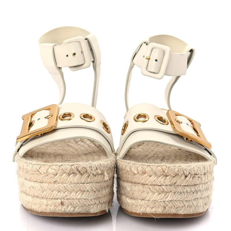  Christian Dior  Calfskin D-Dior Espadrille Platform Sandals 35 Off White