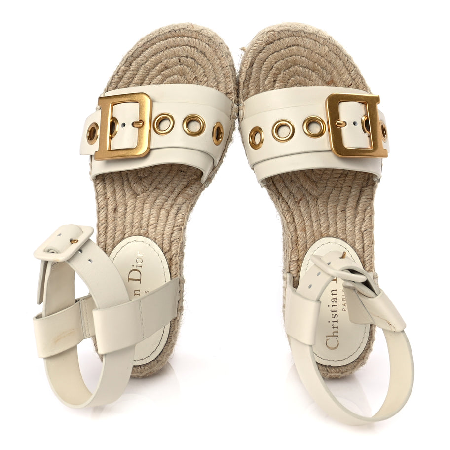 Christian Dior  Calfskin D-Dior Espadrille Platform Sandals 35 Off White Image 8