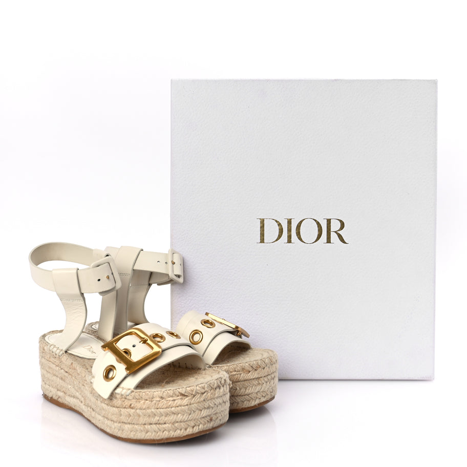 Christian Dior  Calfskin D-Dior Espadrille Platform Sandals 35 Off White Image 9