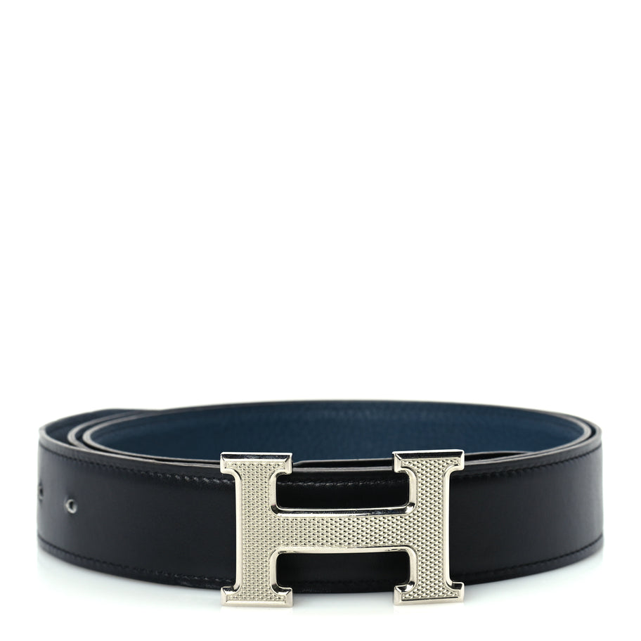 Hermes Box Togo 32mm Guilloche H Belt 120 48 Black Bleu de Prusse Image 1