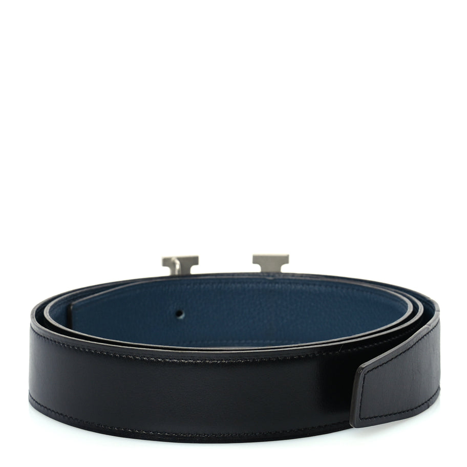 Hermes Box Togo 32mm Guilloche H Belt 120 48 Black Bleu de Prusse Image 2