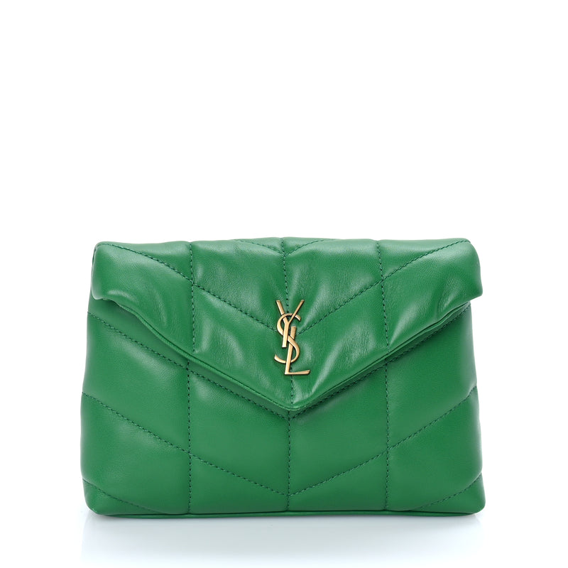  Saint Laurent Lambskin Monogram Loulou Puffer Pouch Clutch New Vert