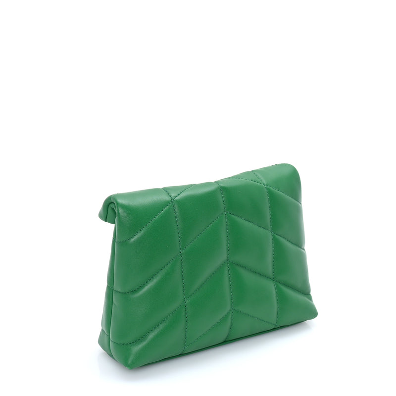 Saint Laurent Lambskin Monogram Loulou Puffer Pouch Clutch New Vert