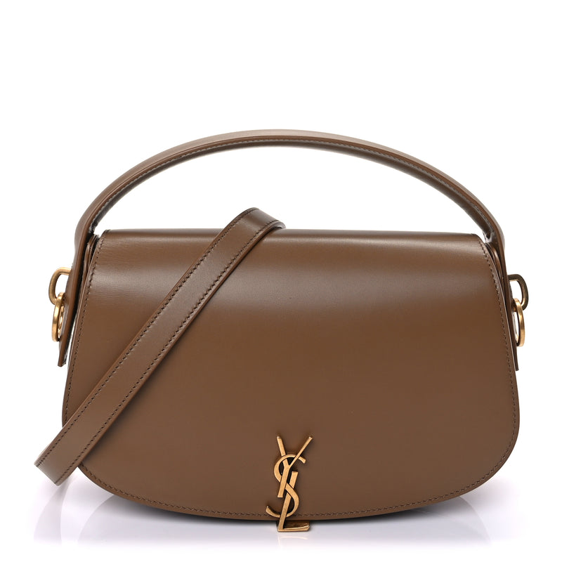  Saint Laurent Box Calfskin Mini Voltaire Shoulder Bag  Dark Cork
