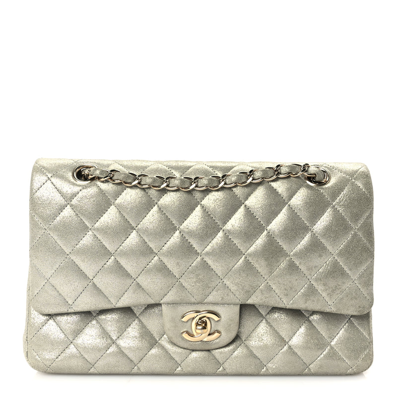  Chanel Iridescent Calfskin Quilted Medium Double Flap  Silver