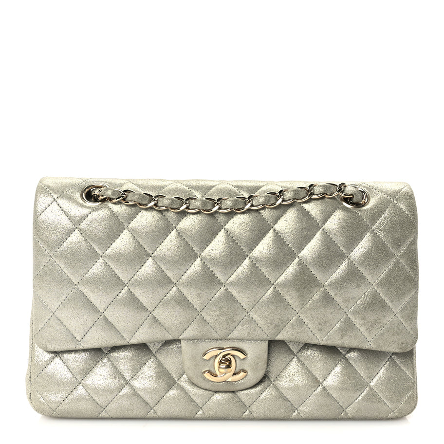 Chanel Iridescent Calfskin Quilted Medium Double Flap  Silver Image 1