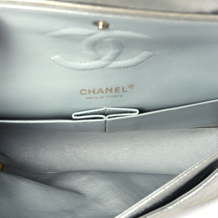 Chanel Iridescent Calfskin Quilted Medium Double Flap  Silver Image 4