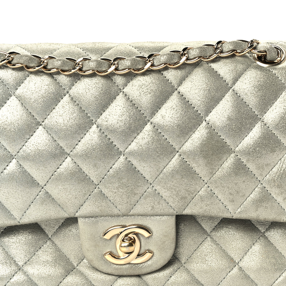 Chanel Iridescent Calfskin Quilted Medium Double Flap  Silver Image 6