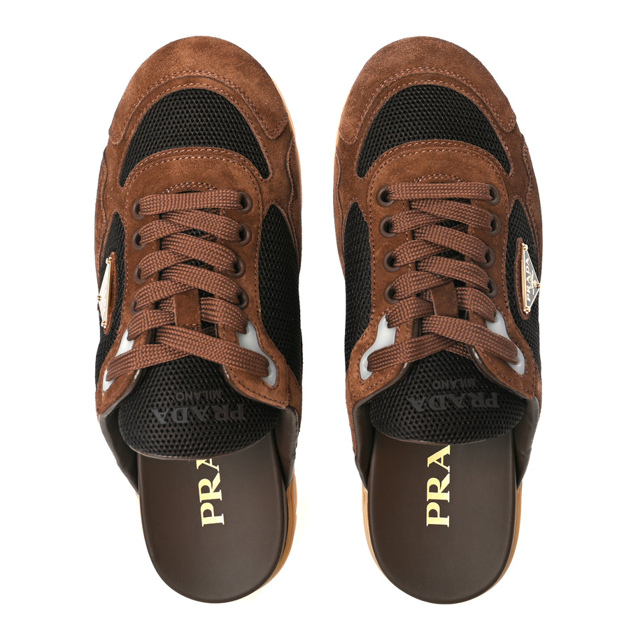 Prada Rete Scamosciato Triangle Logo Trail Mules 36 Cacao Image 2