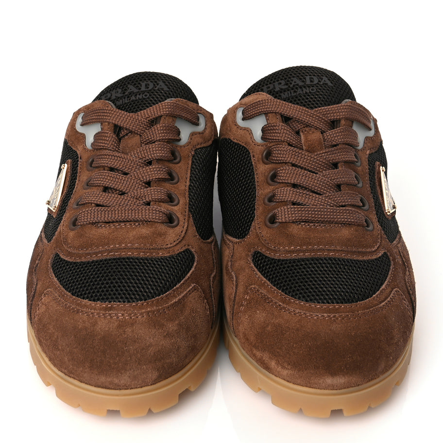 Prada Rete Scamosciato Triangle Logo Trail Mules 36 Cacao Image 3