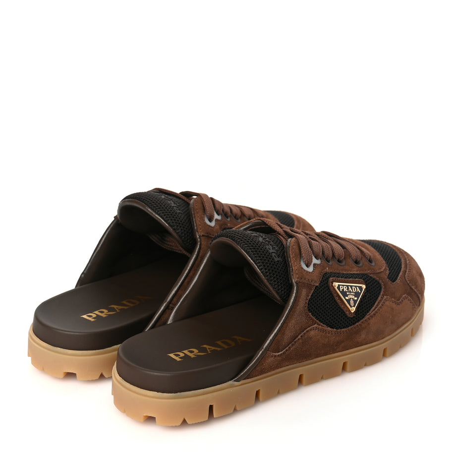 Prada Rete Scamosciato Triangle Logo Trail Mules 36 Cacao Image 5