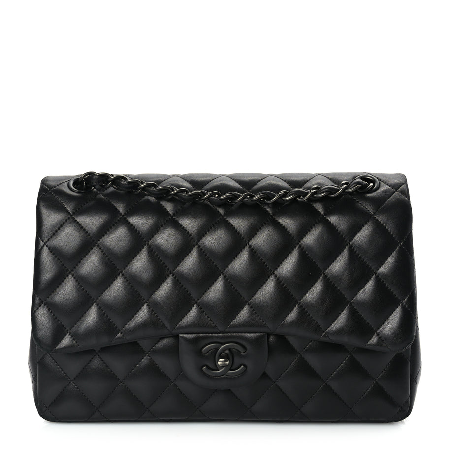 Chanel Lambskin Quilted Jumbo Double Flap So Black So Black Image 1