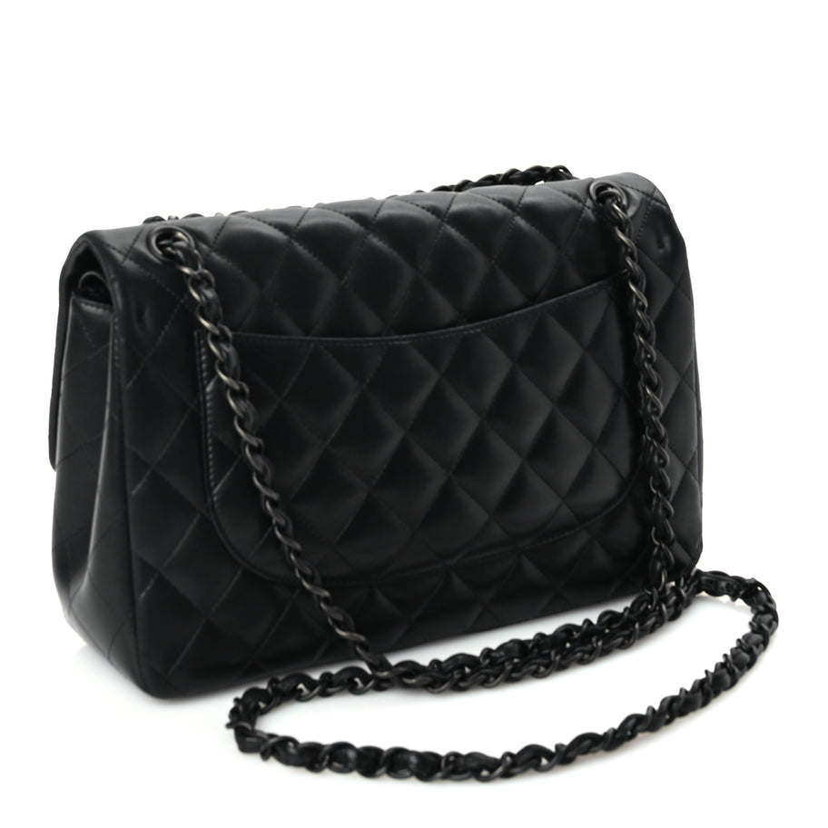 Chanel Lambskin Quilted Jumbo Double Flap So Black So Black Image 2