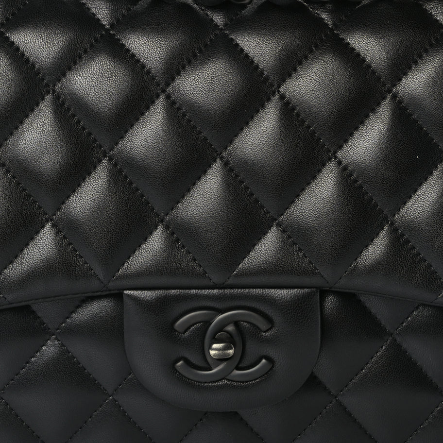Chanel Lambskin Quilted Jumbo Double Flap So Black So Black Image 7