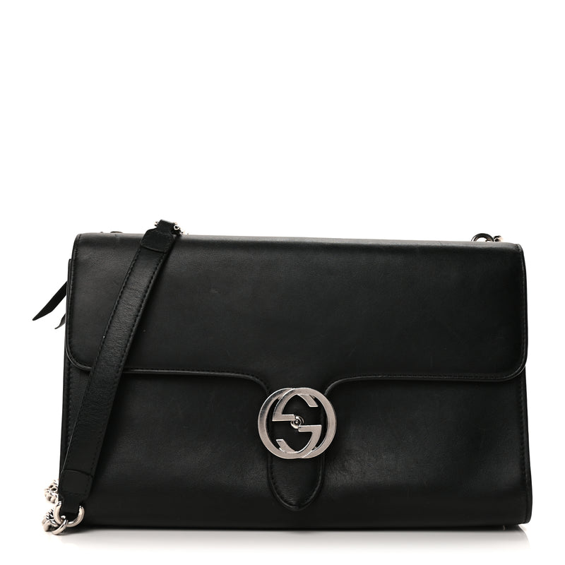  Gucci Moon Calfskin Medium Interlocking G Shoulder Bag  Black