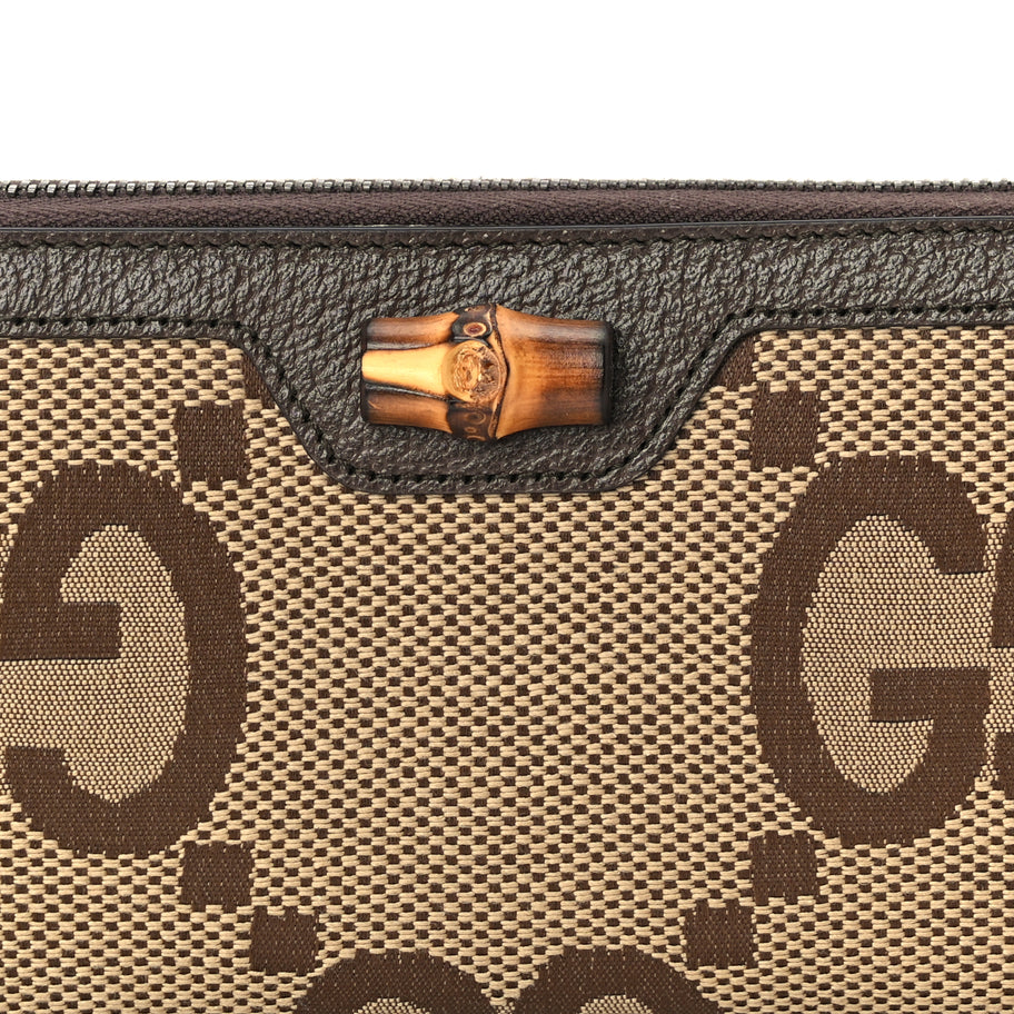 Gucci Monogram Jumbo GG Textured Dollar Calfskin Diana Zip Around Continental Wallet Camel Ebony New Acero Image 6
