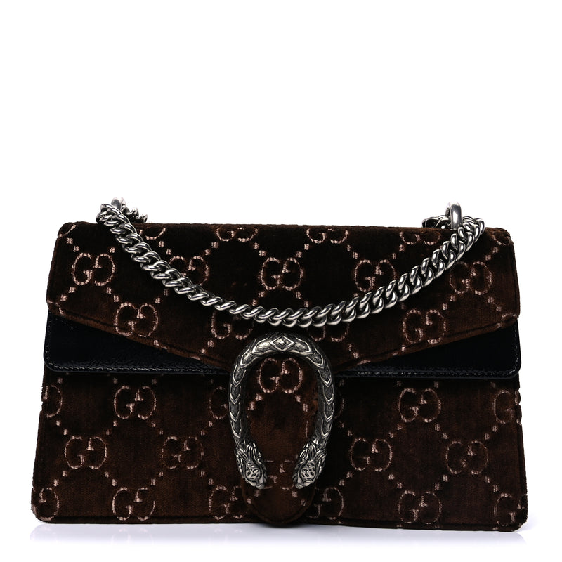 Gucci Velvet Skipper GG Monogram Small Dionysus Shoulder Bag Brown Black