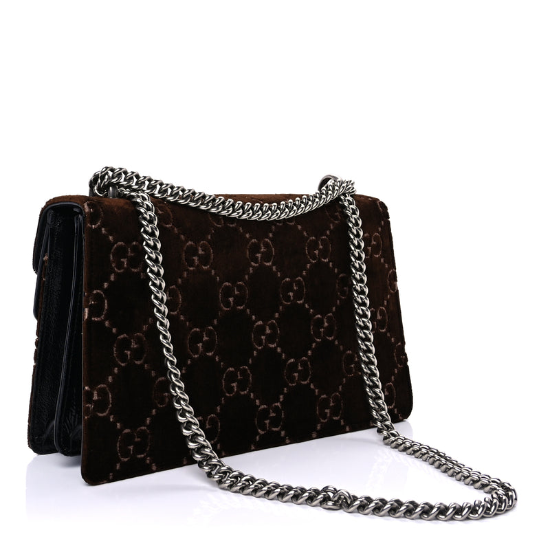  Gucci Velvet Skipper GG Monogram Small Dionysus Shoulder Bag Brown Black
